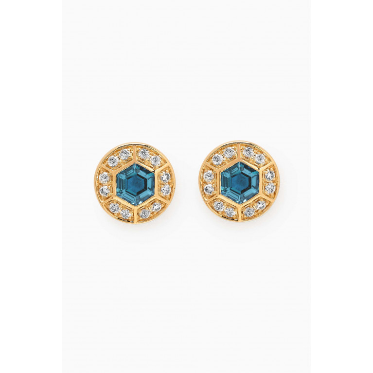 Damas - Kanzi Blue Topaz & Diamond Stud Earrings in 18kt Gold