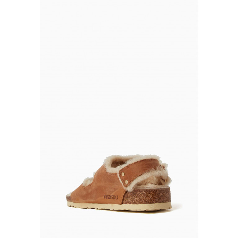 Birkenstock - Milano Big Buckle Sandals in Oiled Leather & Shearling