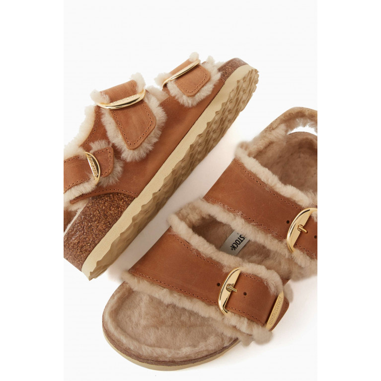 Birkenstock - Milano Big Buckle Sandals in Oiled Leather & Shearling