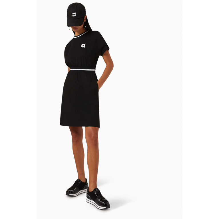 Karl Lagerfeld - Banded Logo Midi Dress in Ribbed Knit