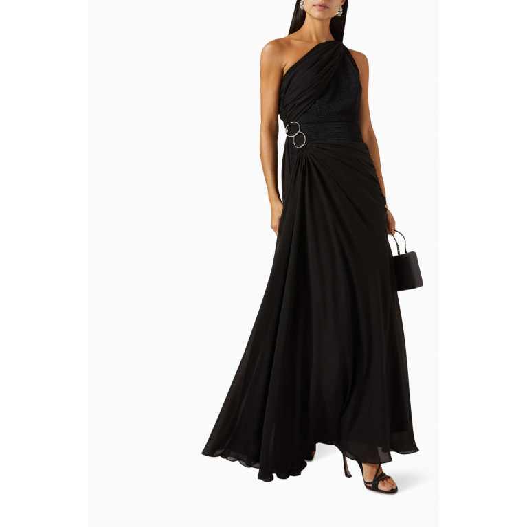 Amri - Draped One-shoulder Dress Black