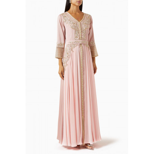 Eleganza La Mode - Modern Moroccan Embellished Kaftan in Chiffon-crepe Pink
