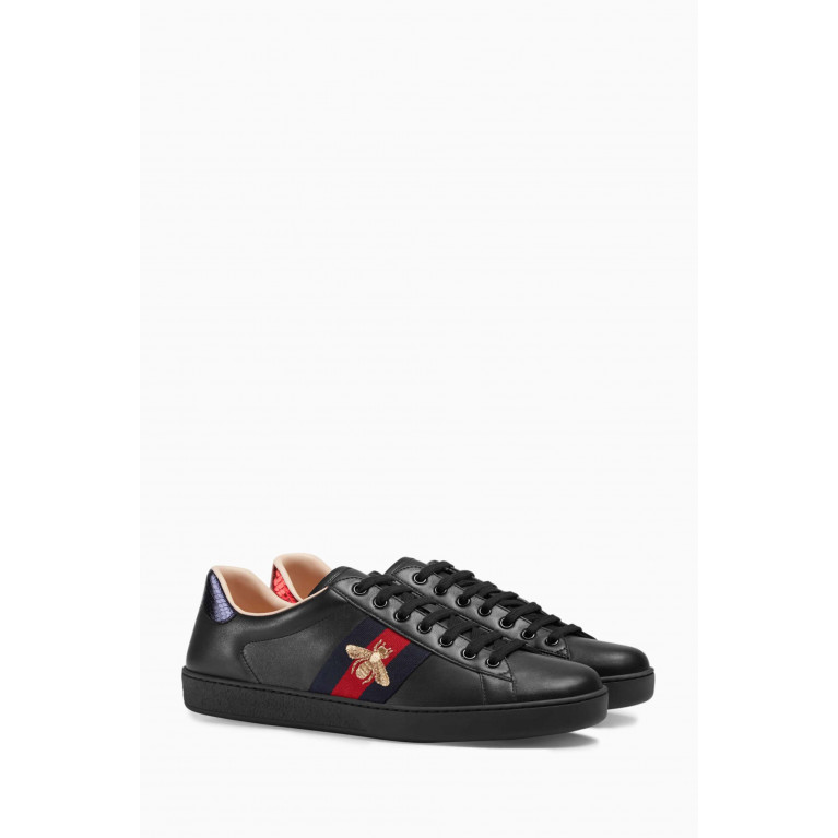 Gucci - Ace Embroidered Low-top Sneakers in Leather Black