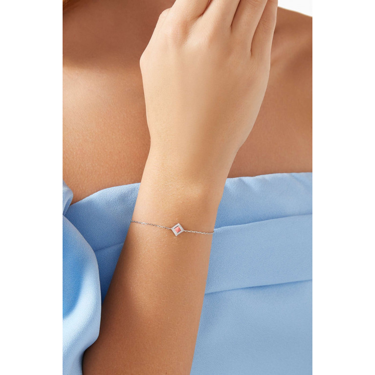 Marli - Cleo Pavé Diamond & Pink Coral Chain Bracelet in 18kt White Gold