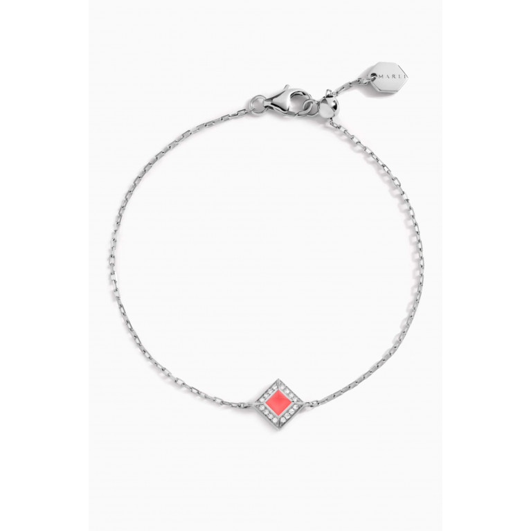 Marli - Cleo Pavé Diamond & Pink Coral Chain Bracelet in 18kt White Gold