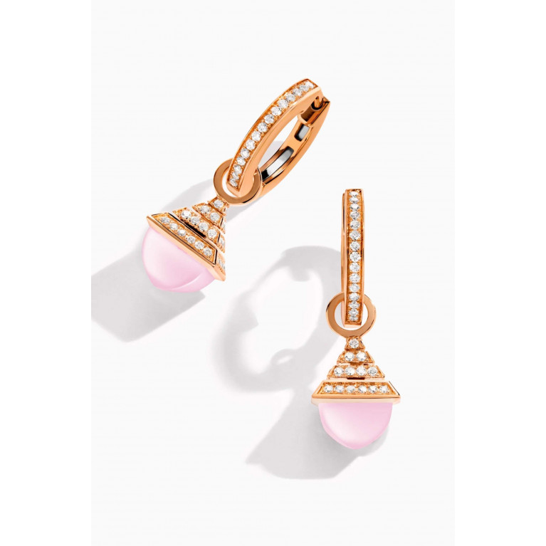 Marli - Cleo Mini Rev Diamond & Pink Quartzite Drop Earrings in 18kt Rose Gold