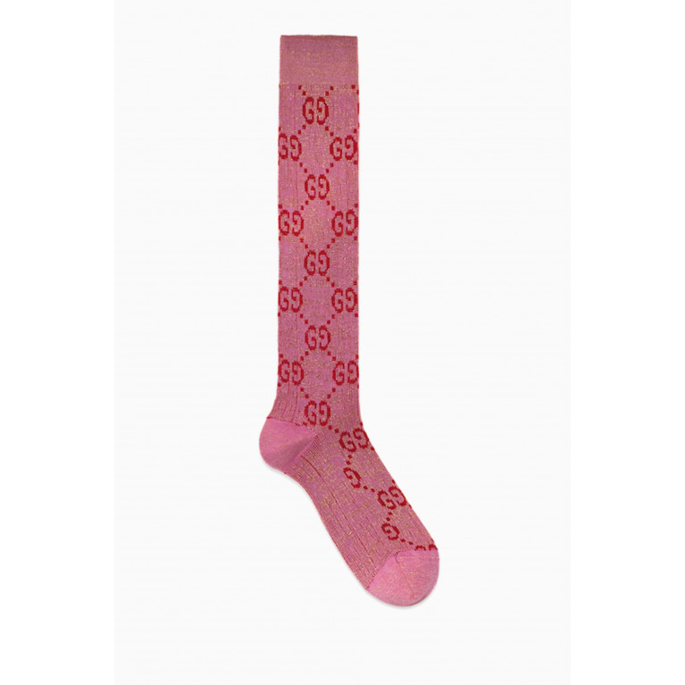 Gucci - GG Socks in Lamé Stretch Cotton Pink