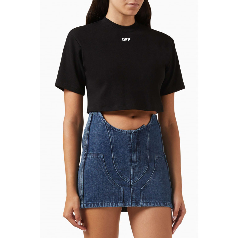 Off-White - Logo-print Ribbed Crop T-shirt in Stretch-cotton