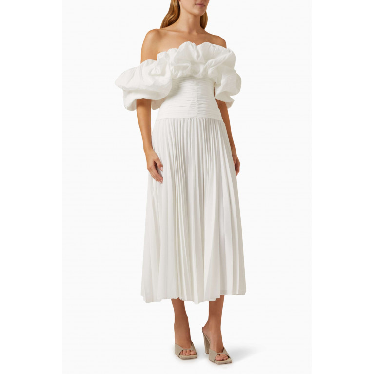 Acler - Arahura Floral Printed Midi Dress in Satin White