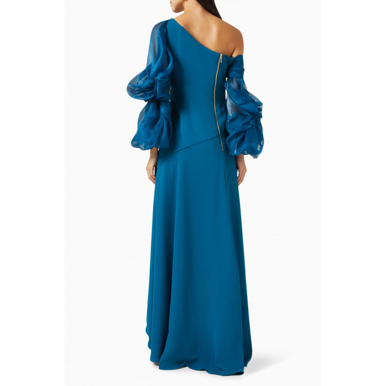 Avaro Figlio - One-shoulder Ruffled Maxi Dress in Cady & Silk Organza