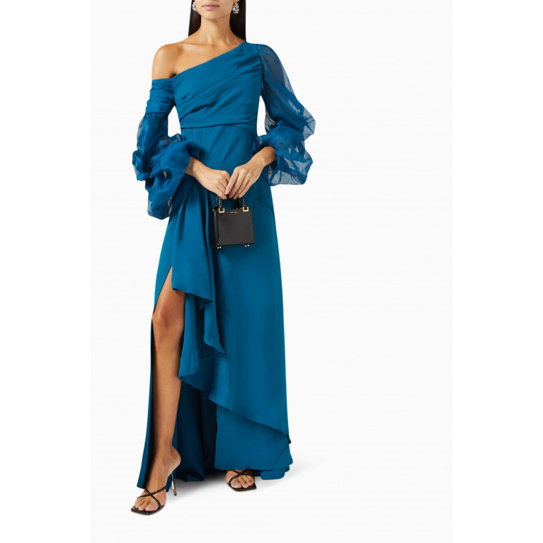 Avaro Figlio - One-shoulder Ruffled Maxi Dress in Cady & Silk Organza