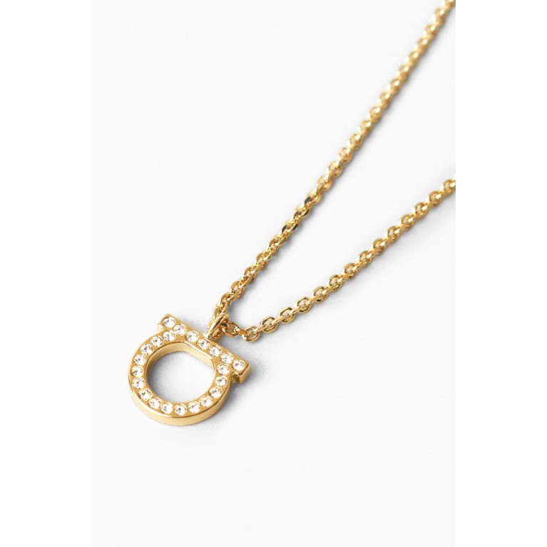 Ferragamo - Gancini Crystal Pendant Necklace in Gold-toned Brass