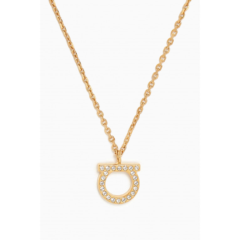 Ferragamo - Gancini Crystal Pendant Necklace in Gold-toned Brass