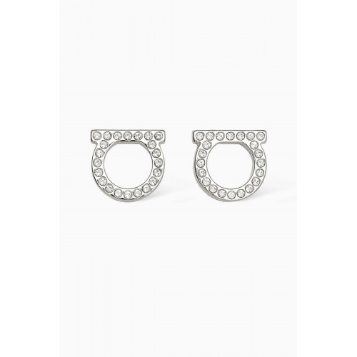 Ferragamo - Gancini Crystal Stud Earrings in Silver-toned Brass