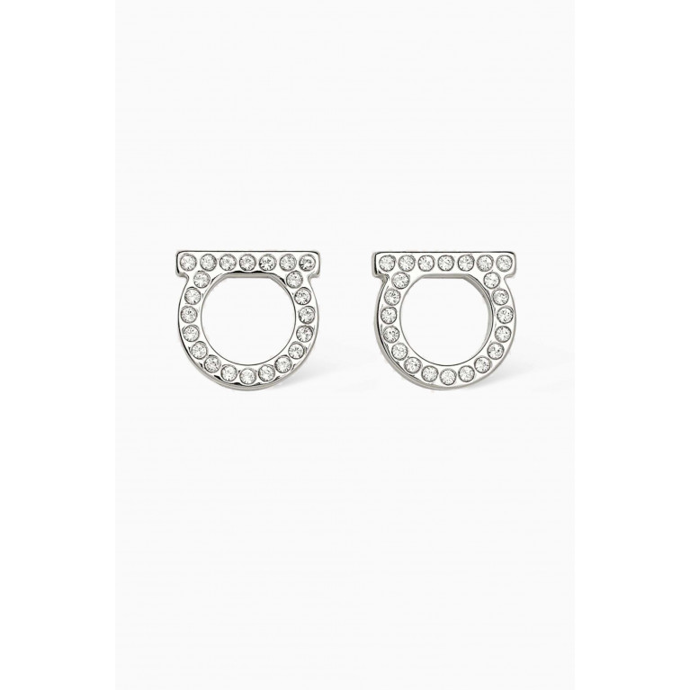 Ferragamo - Gancini Crystal Stud Earrings in Silver-toned Brass
