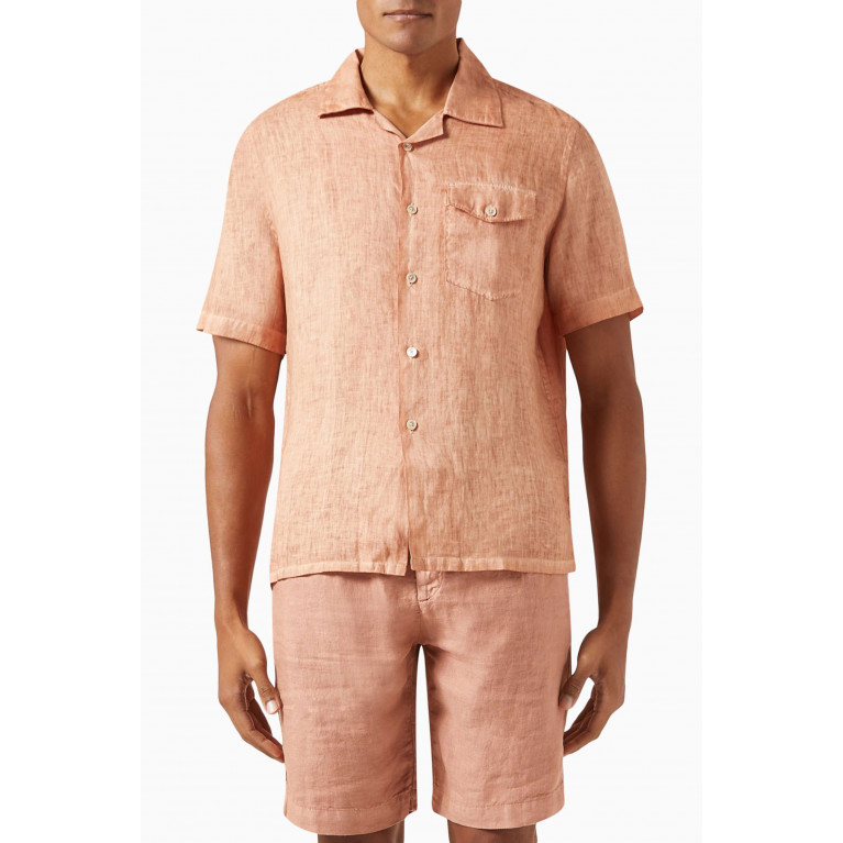 Eleventy - Short-sleeved Shirt in Linen Orange