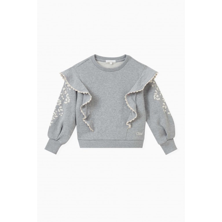 Chloé - Crochet-trim Ruffled Sweatshirt in Cotton