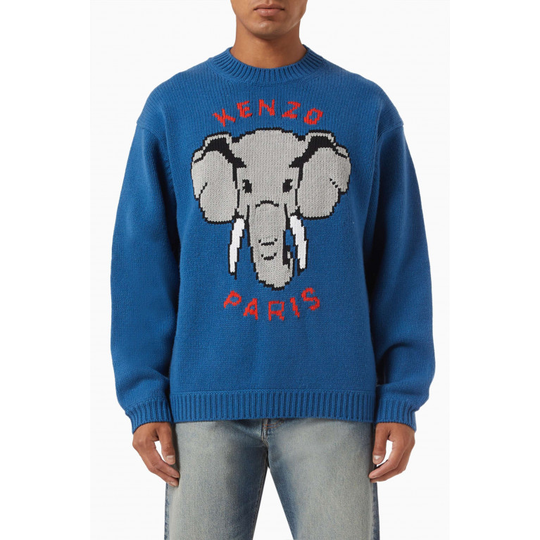 Kenzo - Elephant Printed Sweater in Knitted Wool