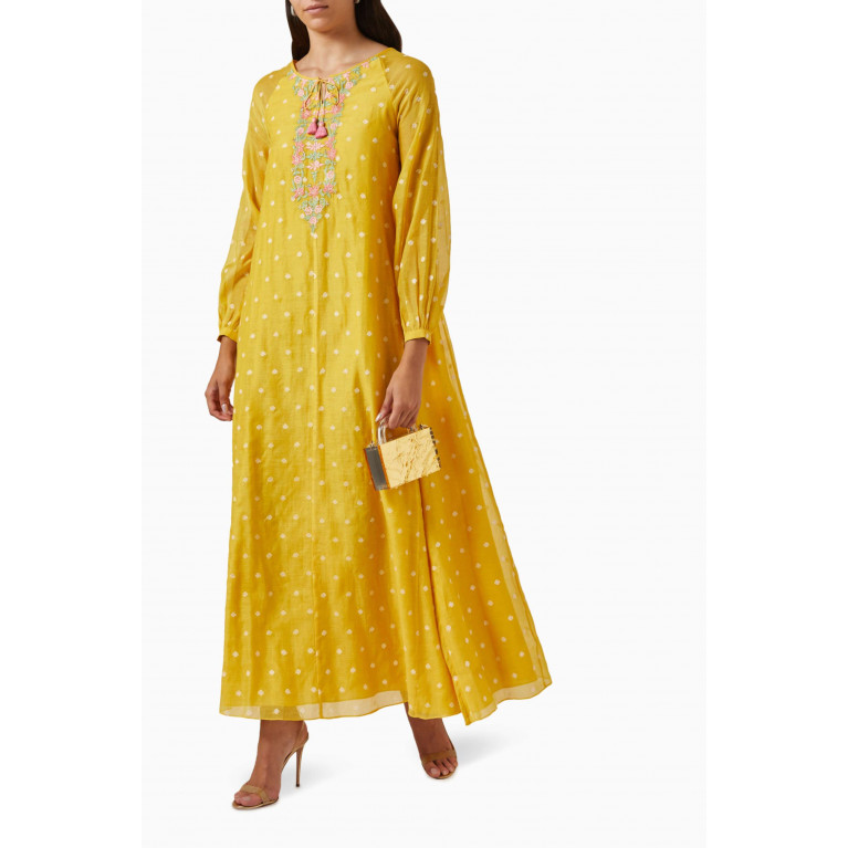 Anita Dongre - Floral-embroidered Kaftan Yellow