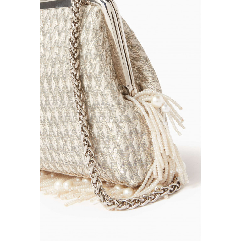 Sarah's Bag - Marquis Hold Me Pearl Fringe Clutch in Silk