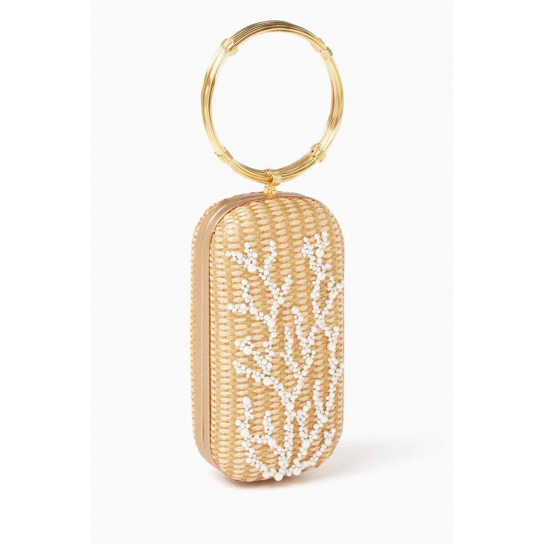Sarah's Bag - Coral Beaded Clutch in Straw