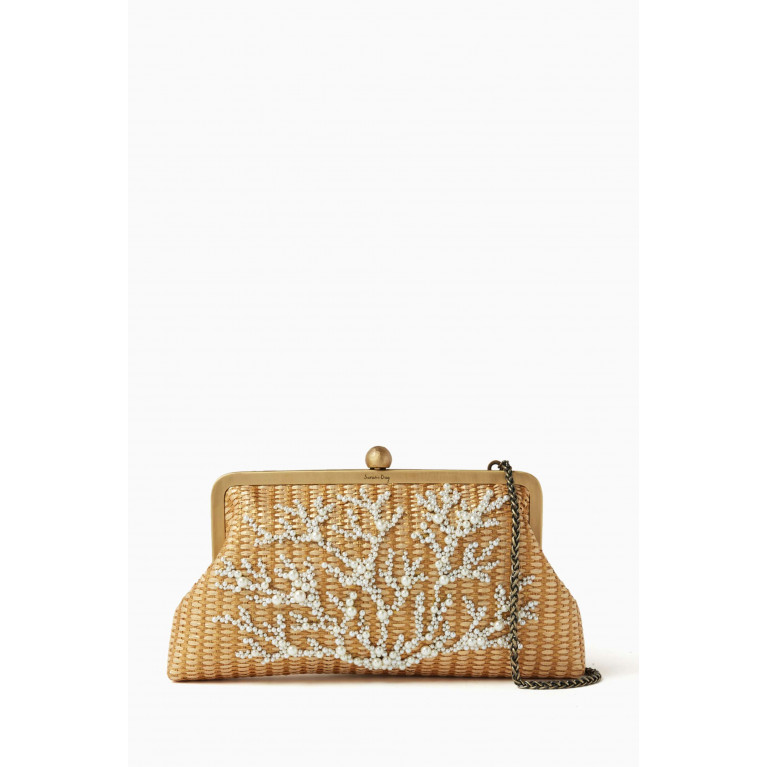 Sarah's Bag - Coral Beaded Classic Clutch in Straw