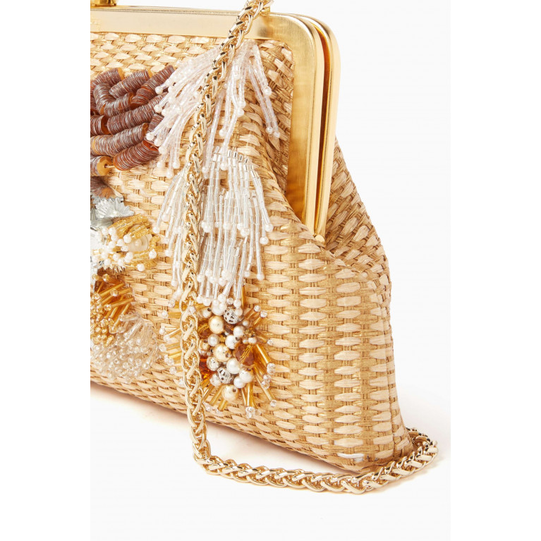 Sarah's Bag - Reef Beaded Classic Clutch in Straw