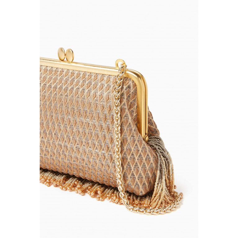 Sarah's Bag - Marquis Hold Me Pearl Fringe Clutch in Silk
