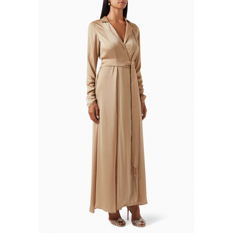 SHATHA ESSA - Notch-collar Wrap Maxi Dress in Velvet Satin