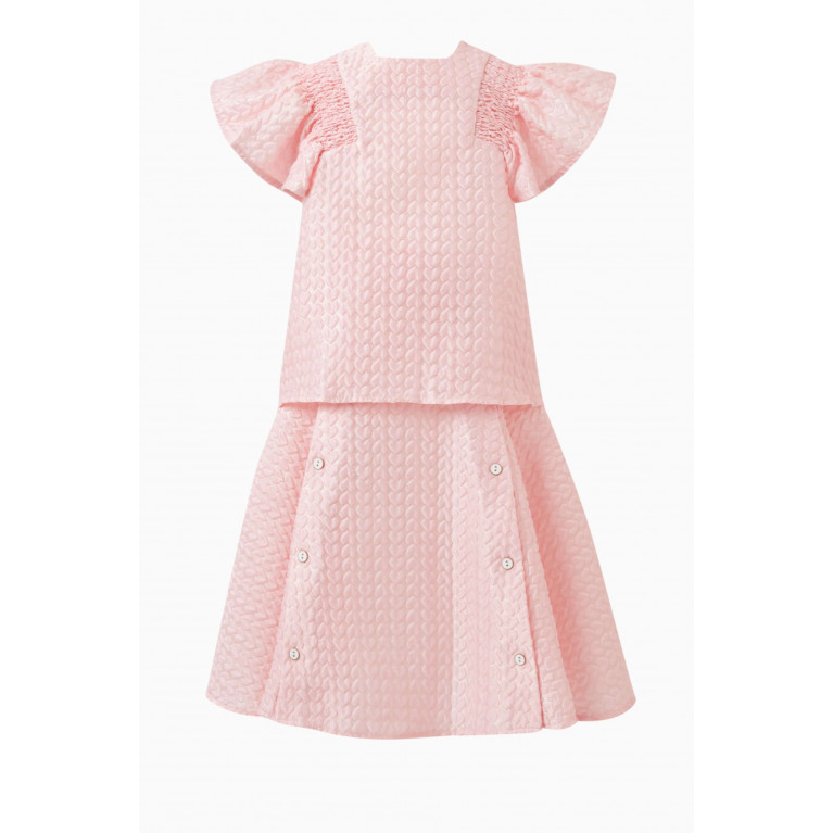 Poca & Poca - Ruffled Heart-detail Blouse and Skirt Set in Polyester