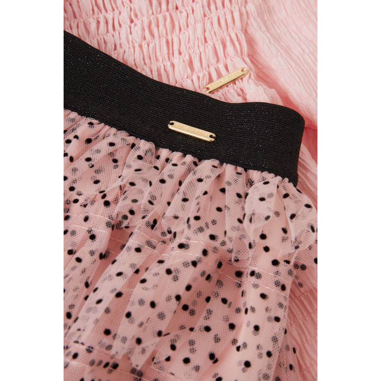 Poca & Poca - Smocked Frills-detail Blouse Set in Polyester