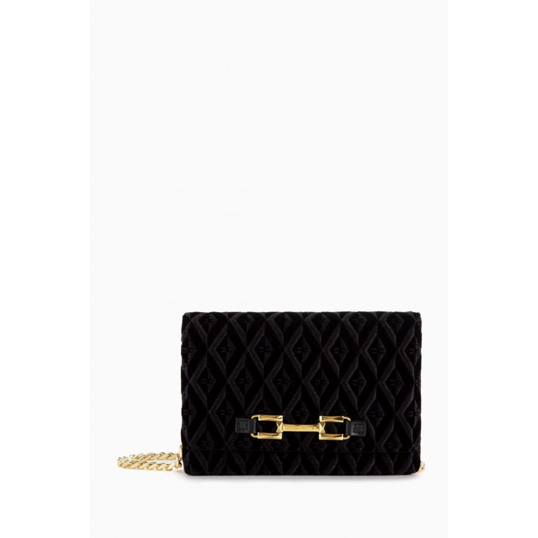 Elisabetta Franchi - Small Shoulder Bag in Diamond-pattern Velvet Black
