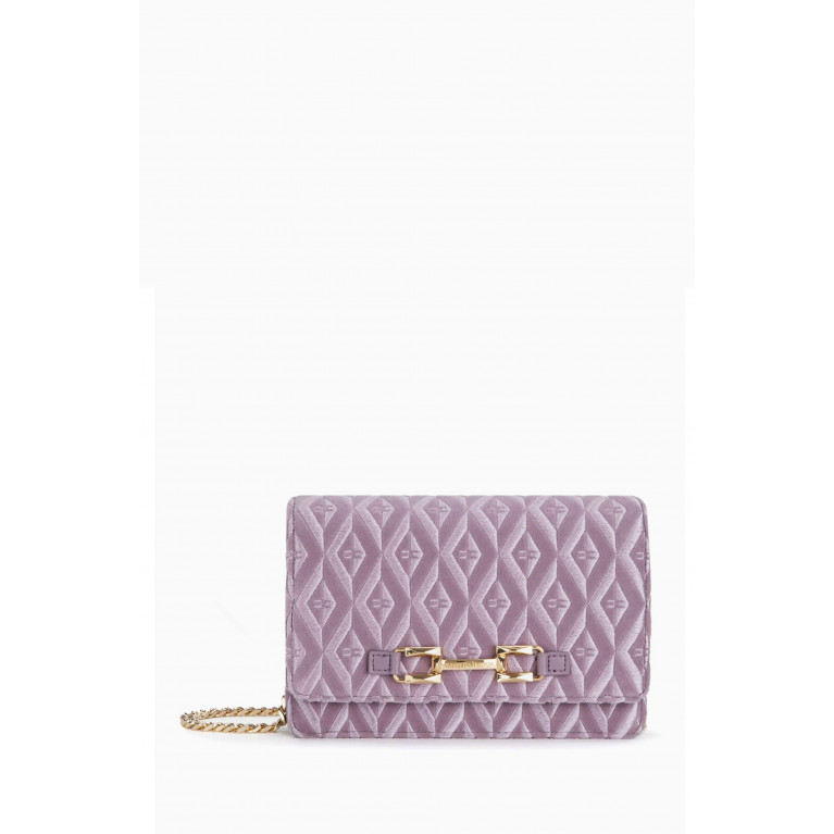 Elisabetta Franchi - Small Shoulder Bag in Diamond-pattern Velvet Purple