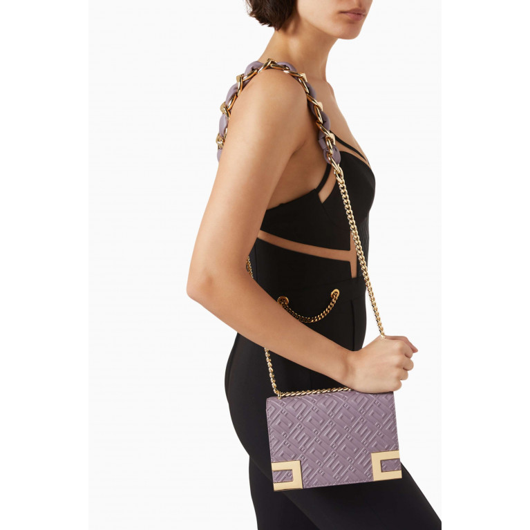 Elisabetta Franchi - EF Debossed Crossbody Bag in Faux Leather Purple