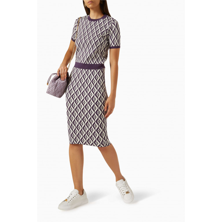 Elisabetta Franchi - Diamond-print Midi Skirt in Knit Purple