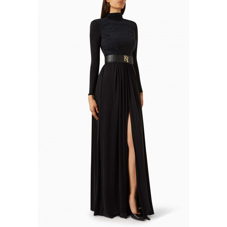Elisabetta Franchi - Embossed-embroidery Maxi Dress in Jersey Black