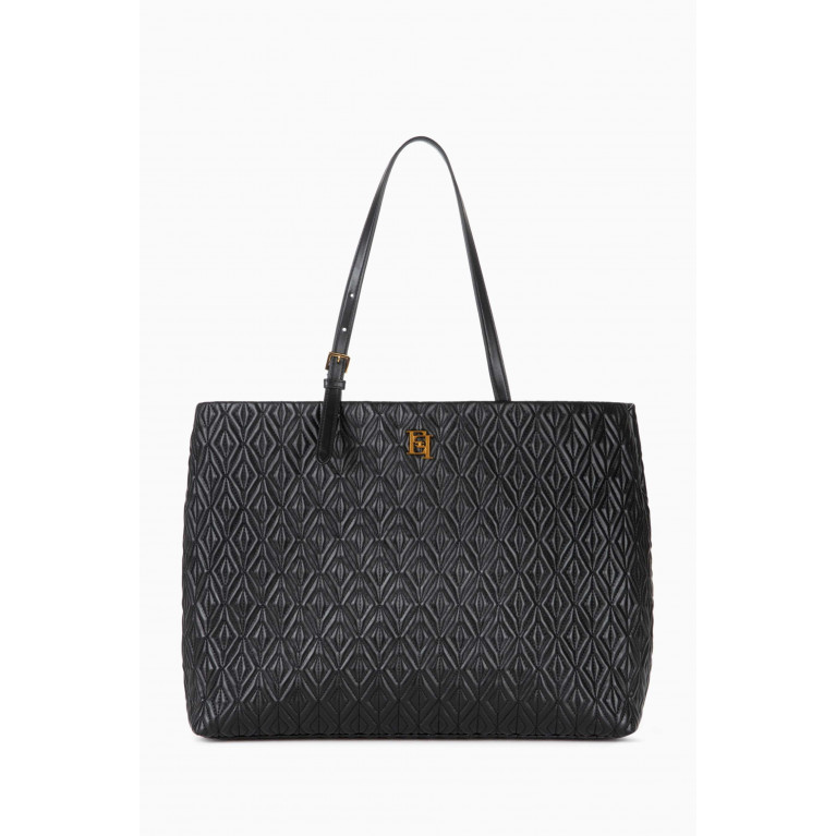 Elisabetta Franchi - Large Shopper Bag in Diamond-pattern Faux Leather Black