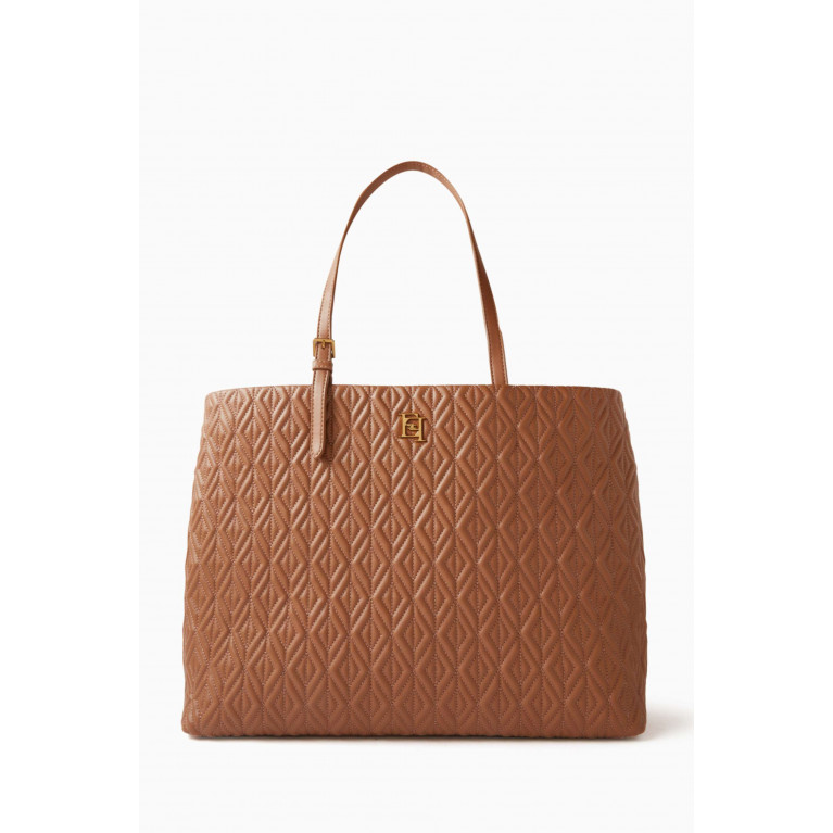 Elisabetta Franchi - Large Shopper Bag in Diamond-pattern Faux Leather Brown