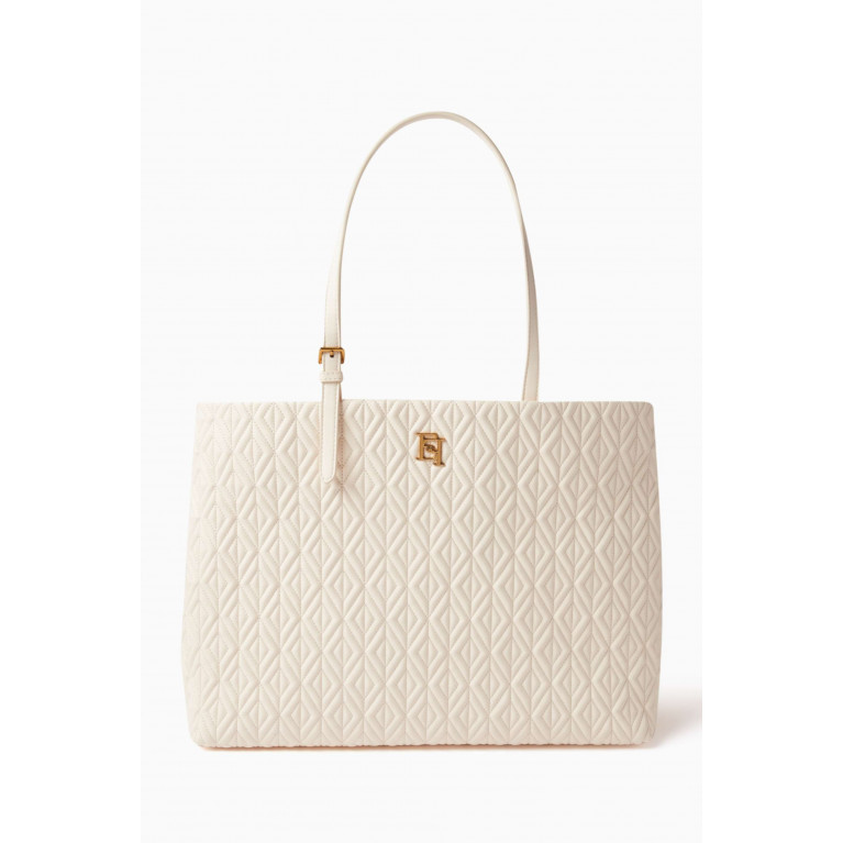 Elisabetta Franchi - Large Shopper Bag in Diamond-pattern Faux Leather Neutral