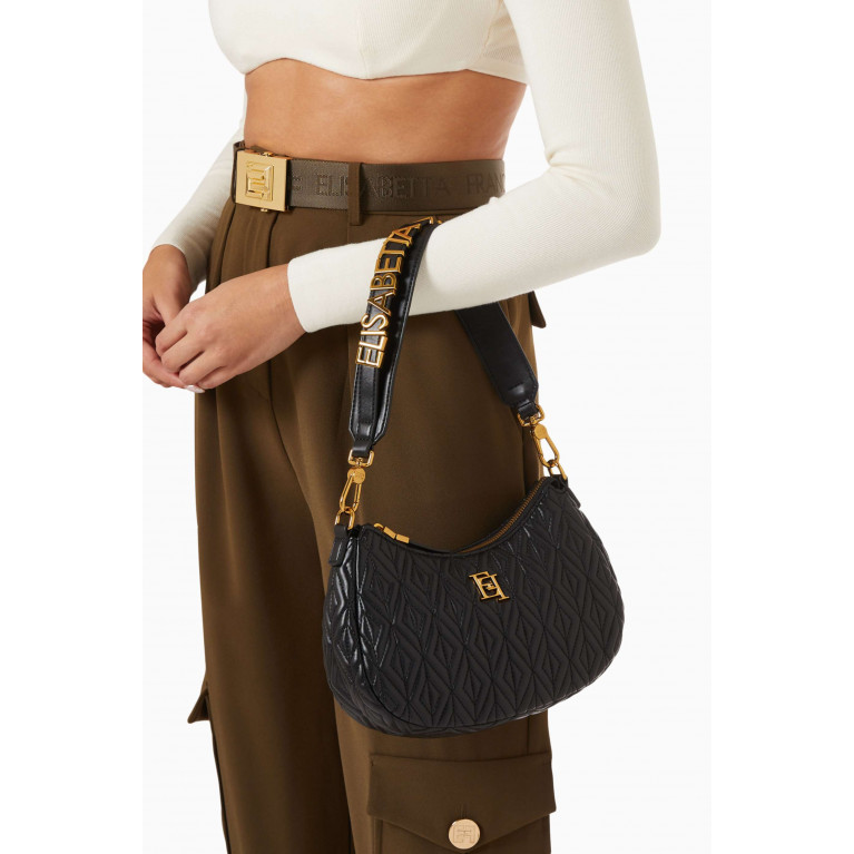 Elisabetta Franchi - Shoulder Bag in Diamond-pattern Faux Leather Black