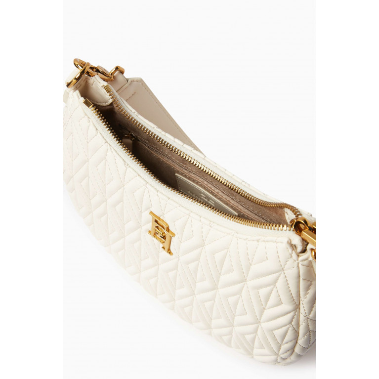 Elisabetta Franchi - Shoulder Bag in Diamond-pattern Faux Leather Neutral