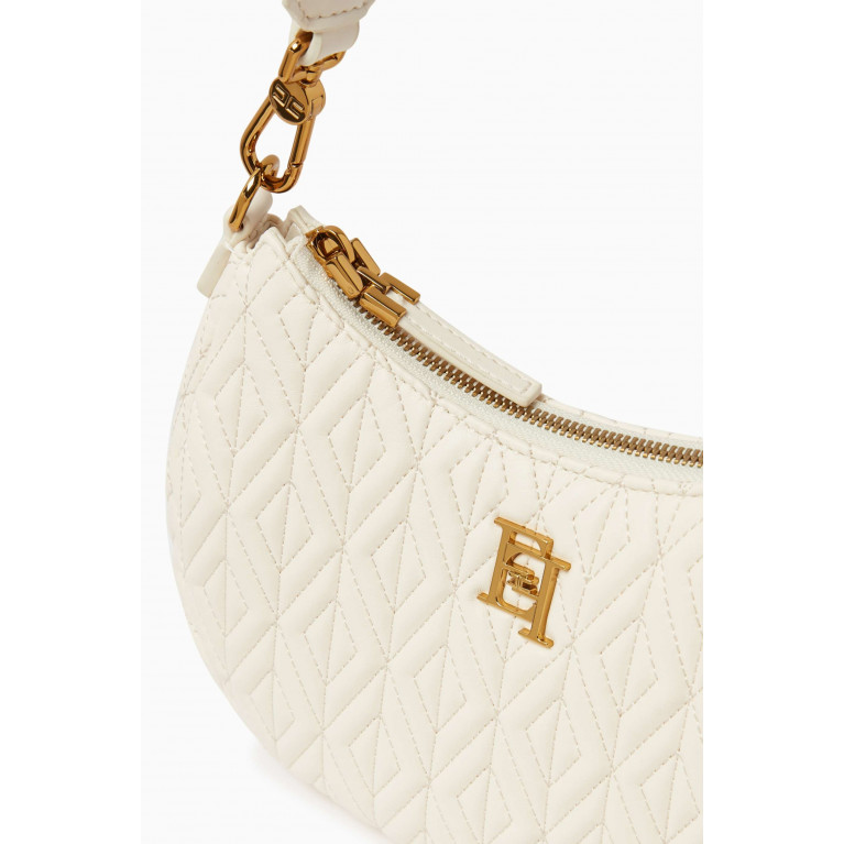 Elisabetta Franchi - Shoulder Bag in Diamond-pattern Faux Leather Neutral