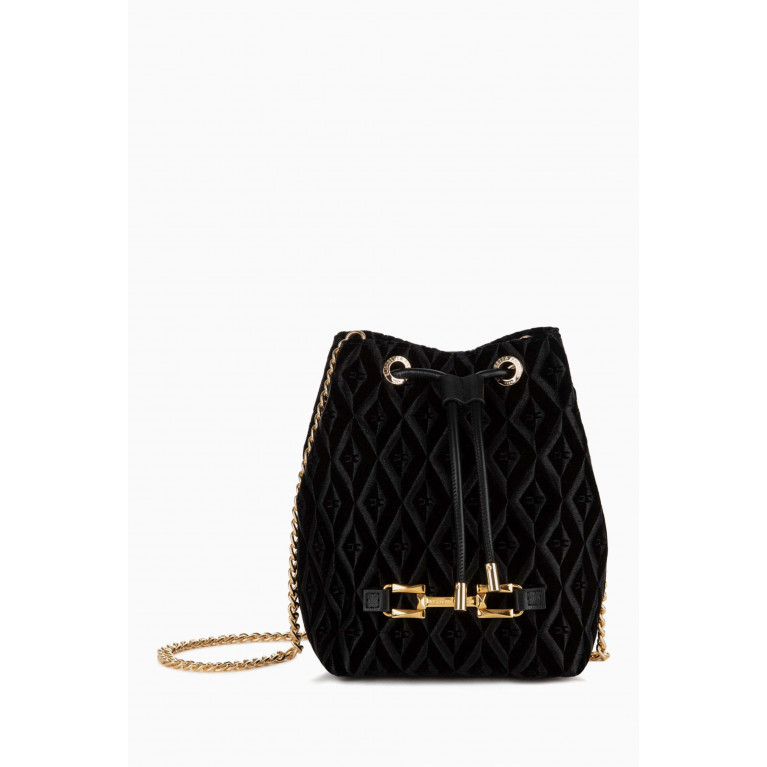 Elisabetta Franchi - Bucket Bag in Diamond-pattern Velvet Black