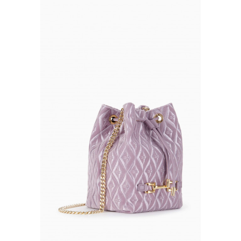 Elisabetta Franchi - Bucket Bag in Diamond-pattern Velvet Purple