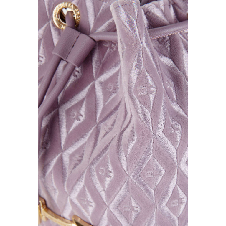 Elisabetta Franchi - Bucket Bag in Diamond-pattern Velvet Purple