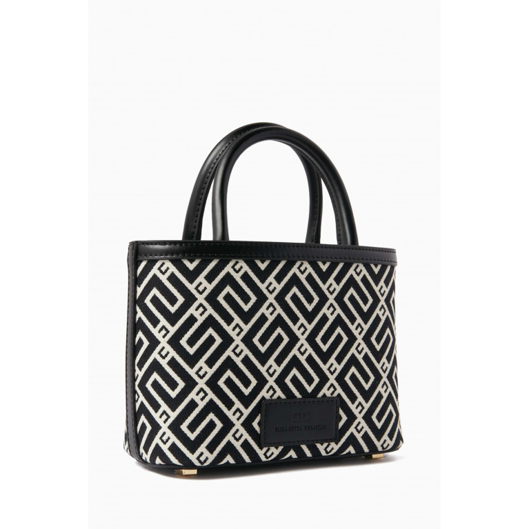 Elisabetta Franchi - Mini EF Logo Tote Bag in Jacquard Black