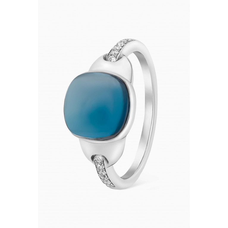Damas - Dew Drop Diamond & London Blue Topaz Ring in 18kt White Gold