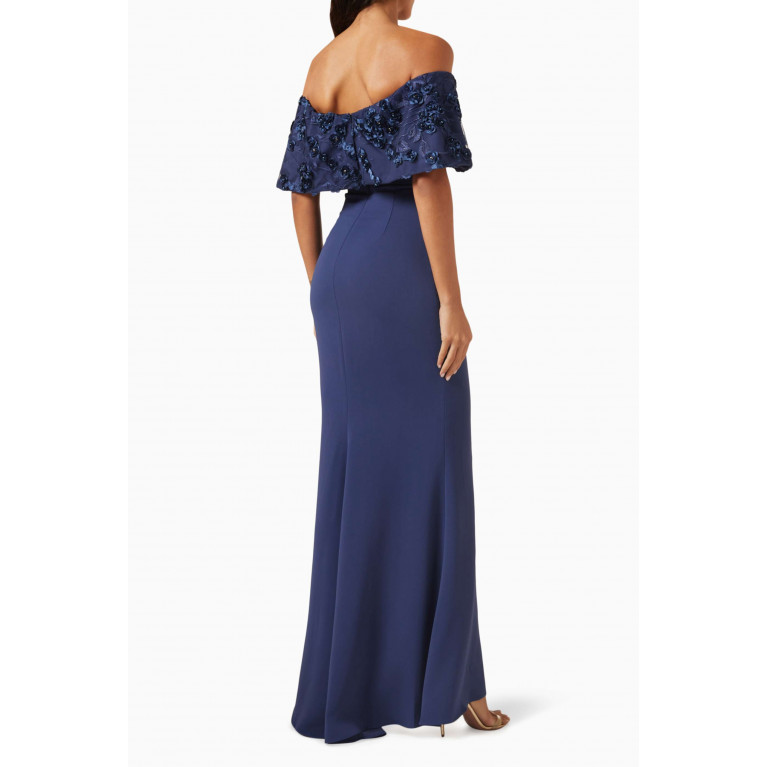 Badgley Mischka - 3D Floral-embroidered Gown in Stretch-crepe