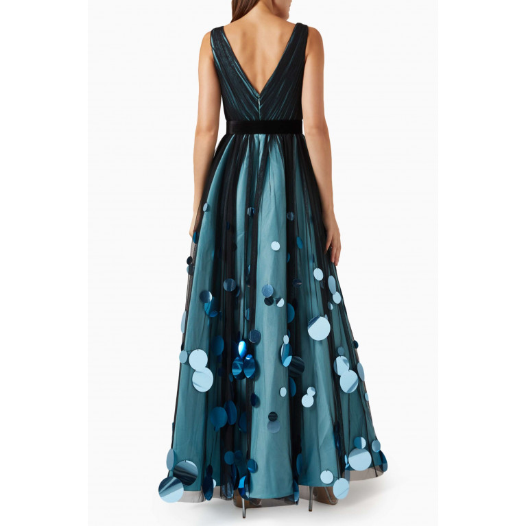 Badgley Mischka - V-neck Oversized Pailletes Gown in Tulle