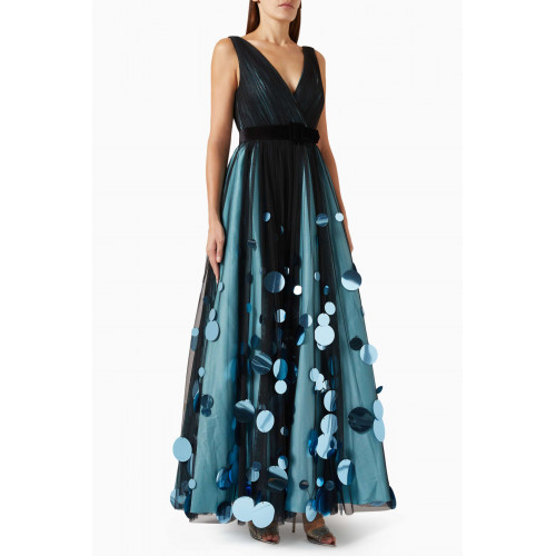 Badgley Mischka - V-neck Oversized Pailletes Gown in Tulle